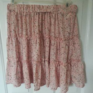 Pink Floral Print Ruffled Skirt
